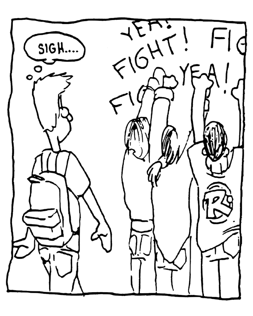 JOHNNY: Sigh...
CROWD: FIGHT! FIGHT! Yea! FIGHT! Yea!