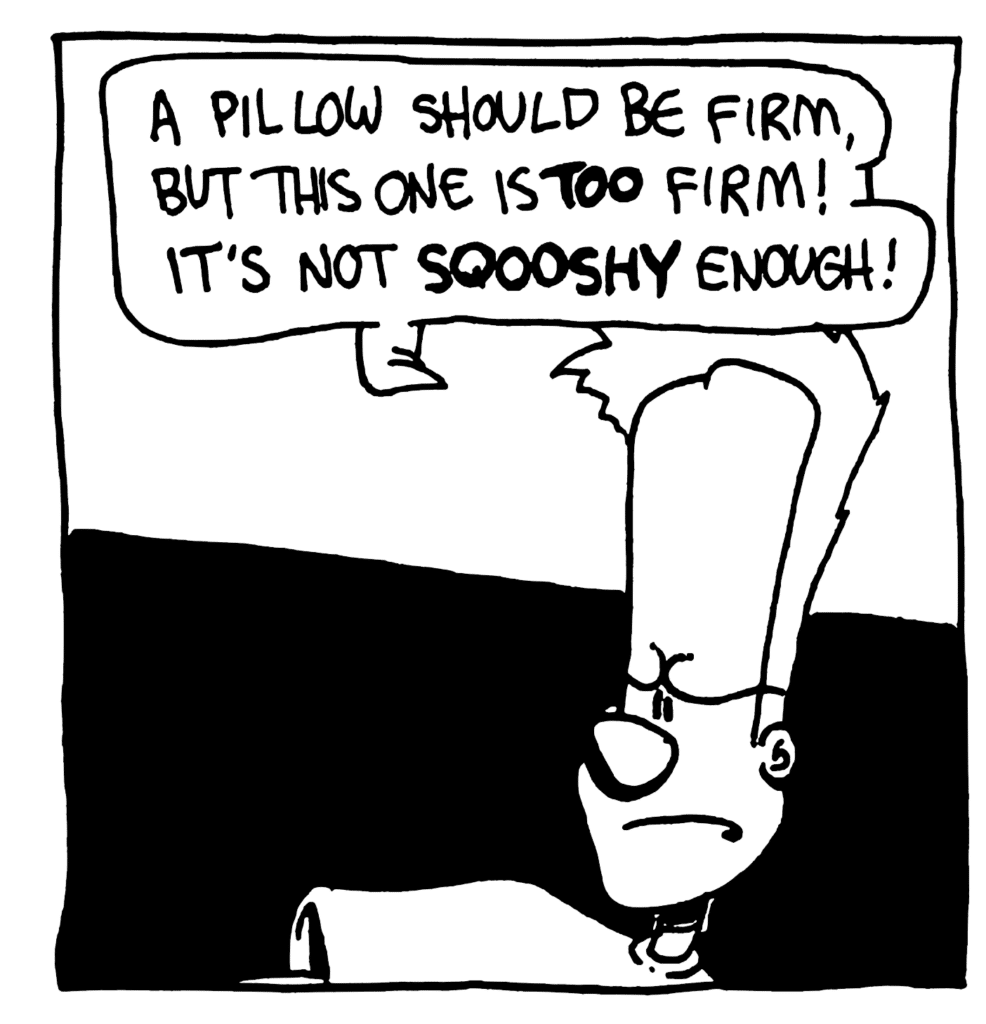 JOHNNY: A pillow should be firm, but this one is TOO firm! It's not SQUOOSHY enough!