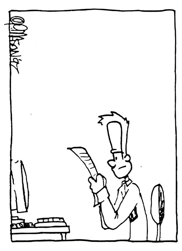 Johnny looks closer at paper.