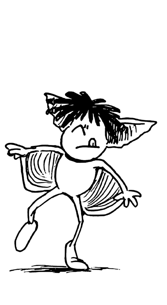 A bat with dreadlocks dancing.