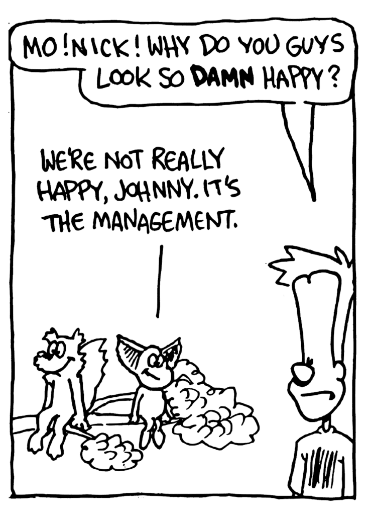 JOHNNY: Mo! Nick! Why do you guys look so DAMN happy?
MO: We're not really happy, Johnny. It's the management.